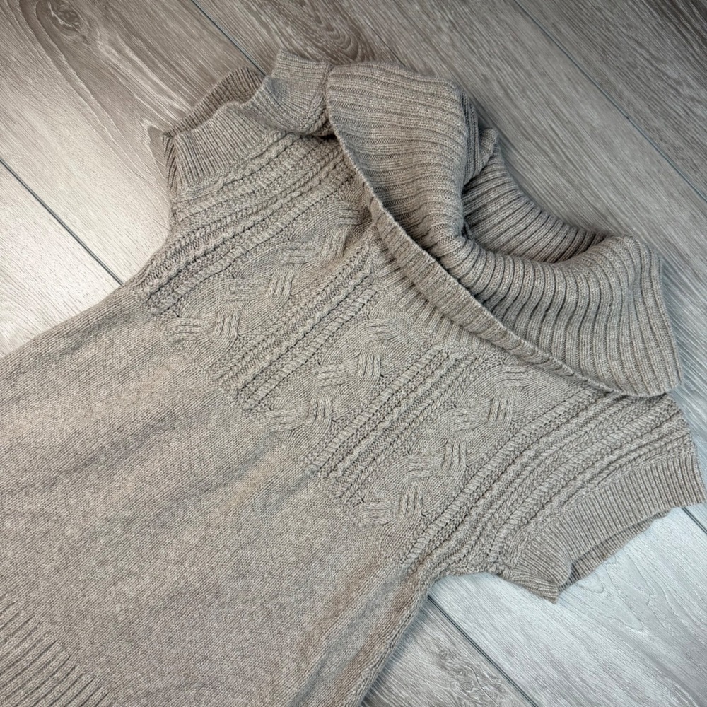 Banana Republic Women Sweater Cowl Neck Cable Knit Short Sleeve Tan M